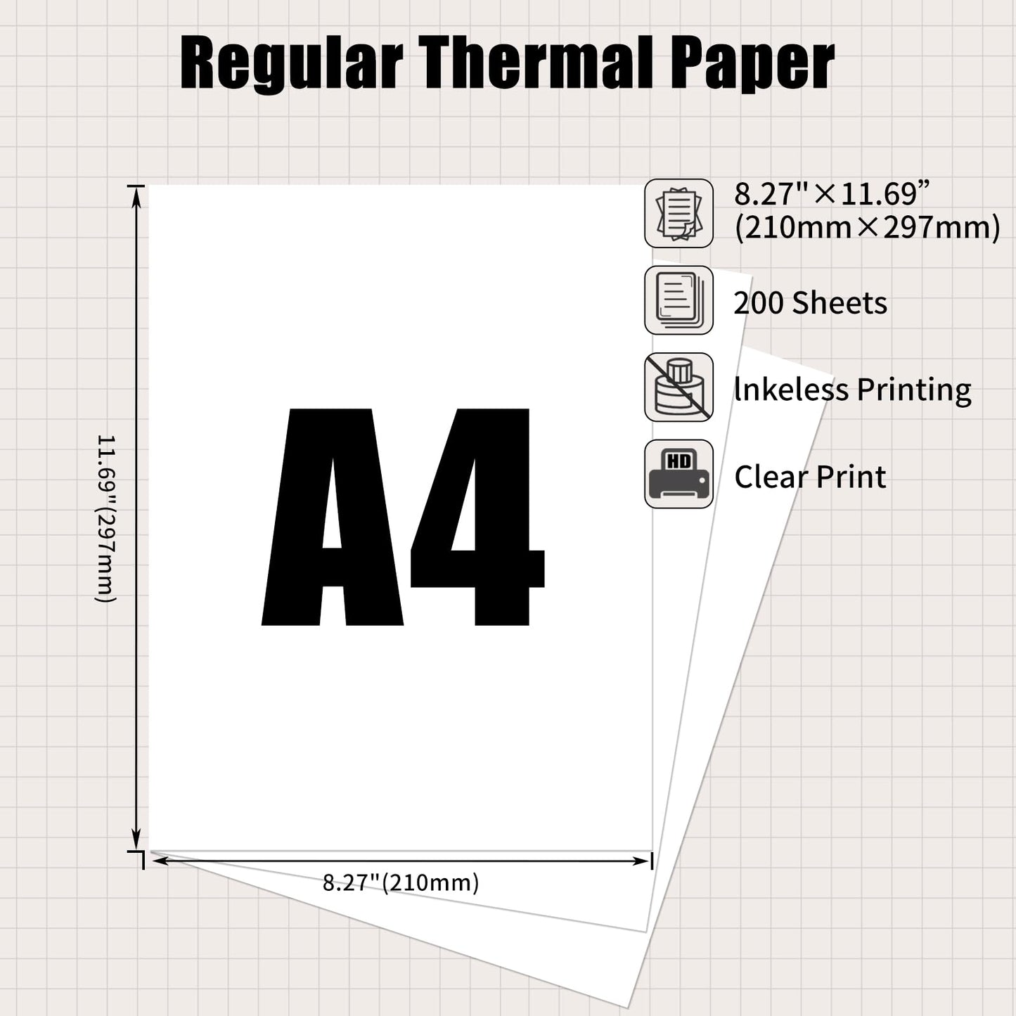 Phomemo A4 Thermal Paper, M08f Thermal Printer Paper Compatible with M08F M832 M833 & Brother Portable Thermal Printer, Thermal Printing Paper, 8.27''¡Á11.69'',200 Sheets