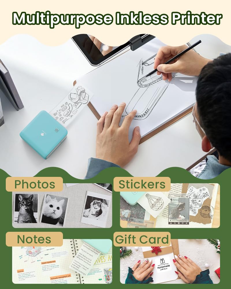 Phomemo Mini Sticker Printer- 300dpi M02 Pro Mini Printer Pocket Thermal Bluetooth Printer Sticker Maker for Photo Printing,Study Notes, DIY Cards, List, Travel, Work and Study, Cyan