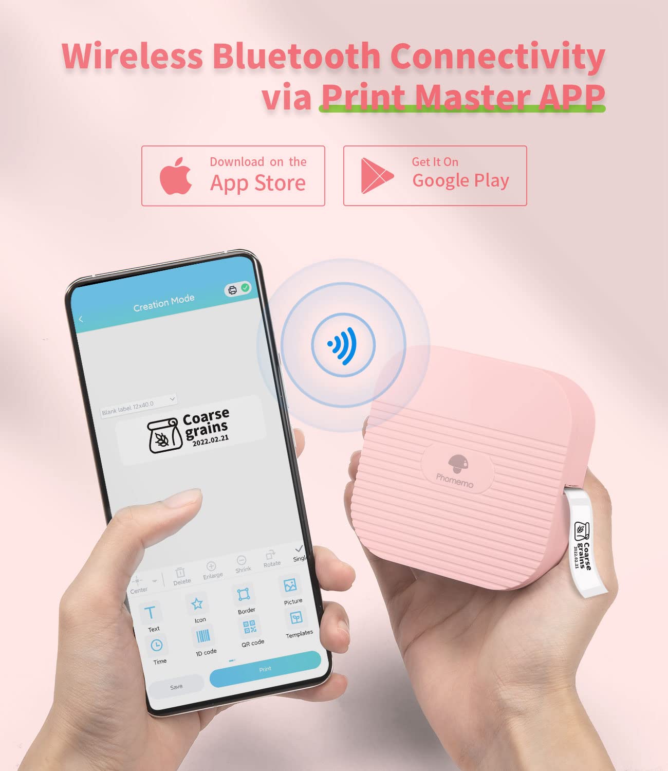 Phomemo ¨¦tiqueteuse Bluetooth, Q31 Imprimante Etiquette Autocollante pour iOS & Android, Imprimante d'¨¦tiquettes Bluetooth pour Maison, Bure au, ¨¦cole (Rose)
