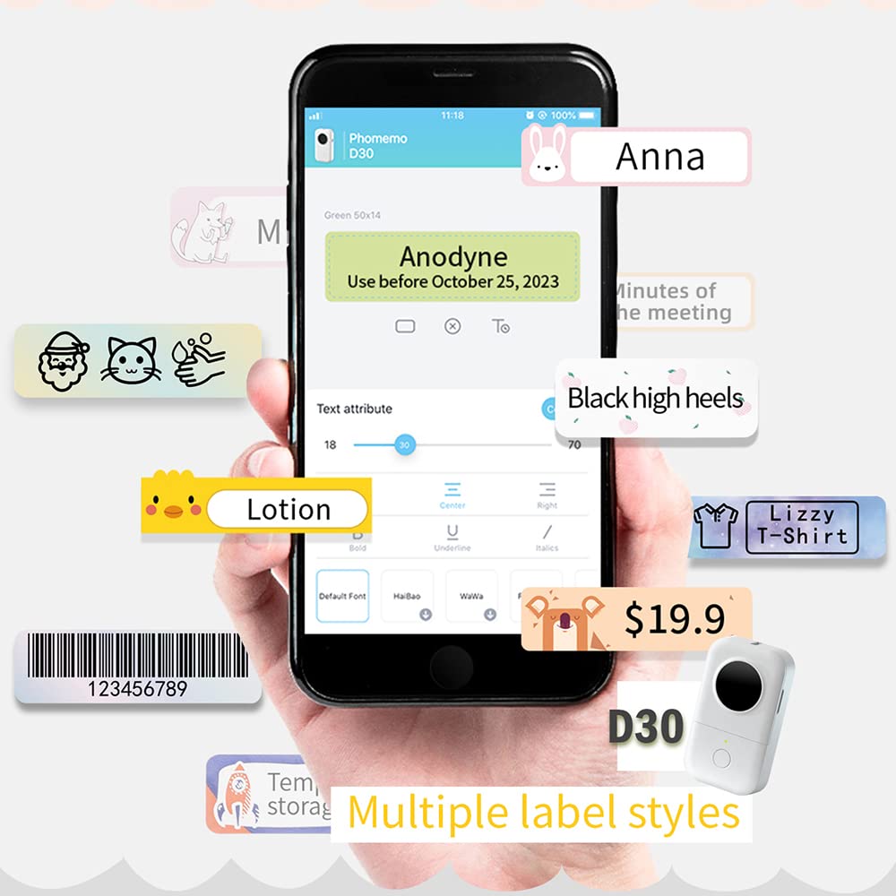 Etiketteermachines - Phomemo D30-labelprinter Inktloze stickermachine Thermische labelprinter Stickerprinter voor prijsnaam Document Jewel-draden, compatibel met iOS Android, wit