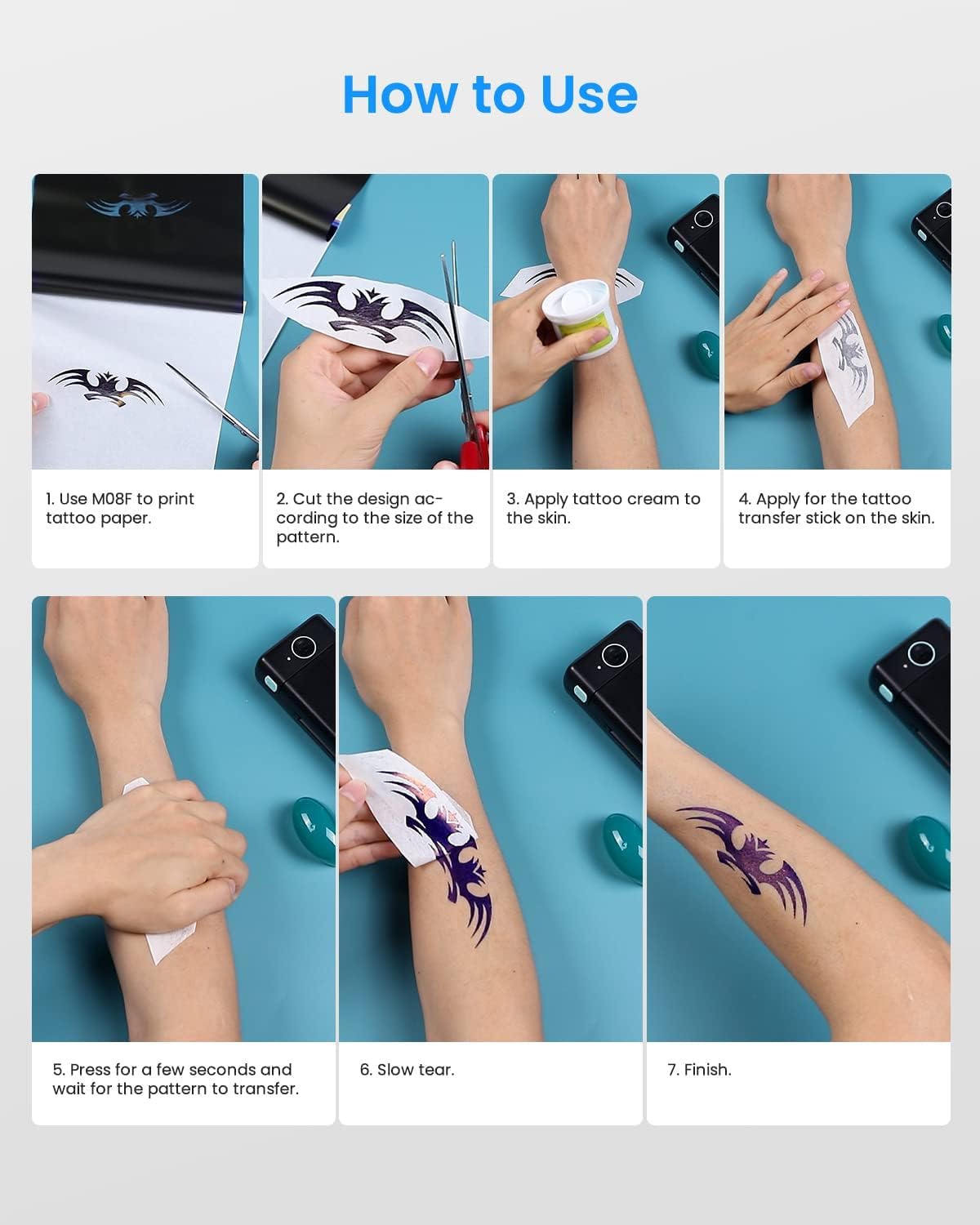 Phomemo 150 Sheets Tattoo Transfer Paper, Compatible with M08F/TP81/TP83 Printer & Tattoo Supplies, A4 Size Tattoo Stencil Paper for Tattooing