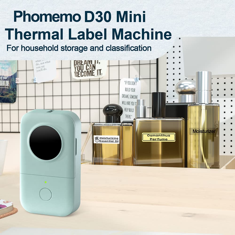 Label Machine - Mini Bluetooth Label Machine, D30 Sticker Machine, Thermal Label Printer, for iOS and Android, with 12x40mm White Label, Green