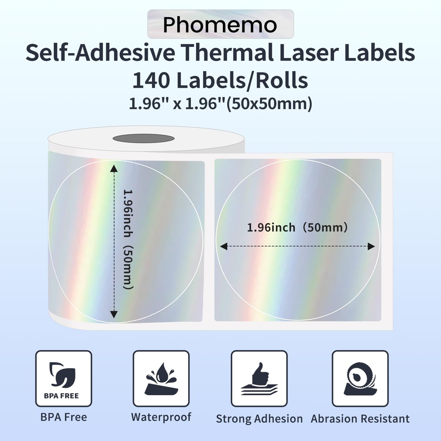 Phomemo Okrągłe etykiety laserowe M220/M221/M110/M120/M200, 50 x 50 mm, etykiety na prezent / etykiety błogosławieństwa / małe przedsiębiorstwo, zielony, 140 etykiet na rolkę