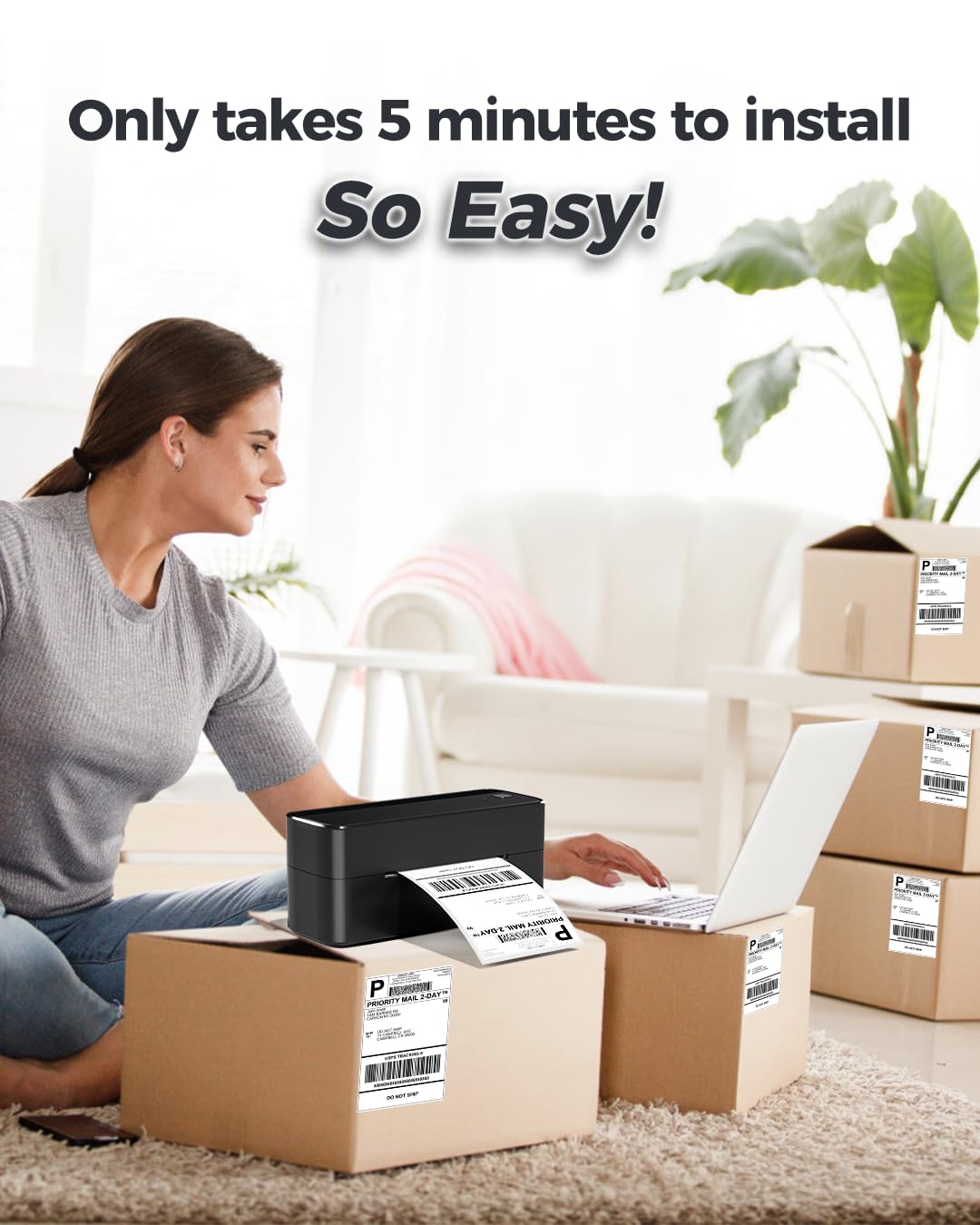 Phomemo Bluetooth Shipping Label Printer for Packages - 4x6 Thermal Label Printer for Small Business - Barcode Label Printer for Phone&PAD&PC to Amazon, Ebay, Shopify, USPS, DHL, Temu