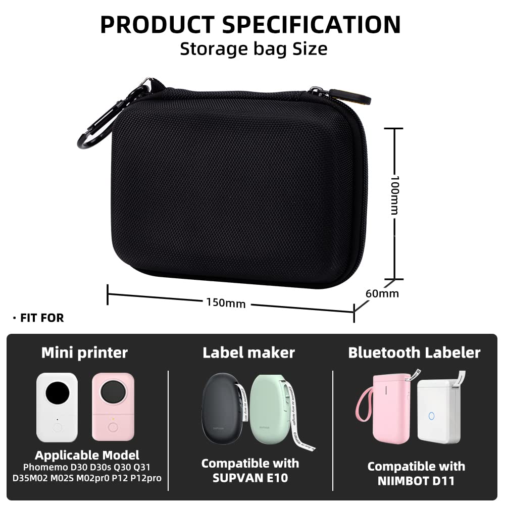 Phomemo D30 D35 Label Marker Black Case with 6 Rolls of Color Combo Set Label Tapes, Waterproof Storage Bag with Black on White Clear Starry Sky Label Tapes, Sticker Thermal Paper Self-Adhesive