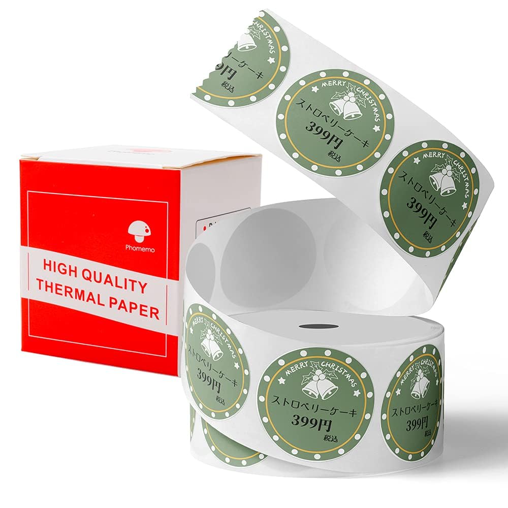 Phomemo Christmas Thermal Circle Label for M110/M110S/M120/M200/M220 Label Maker-Clear Printing, Good Adhesive for Address/Barcode/Mailing/Logo/File Labels, 50 x 50mm, 1.96'' x 1.96'',Green