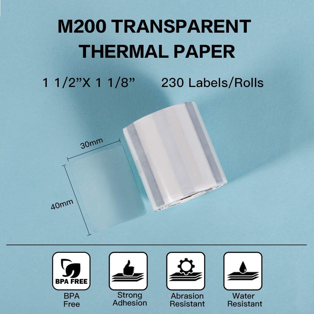 Phomemo 3 Rolls M110 Transparent Label,1.57''x1.18'' (40X30MM) Self-Adhesive Transparent Label,Compatible with Phommeo M110 M120 M220 M200 M221 Label Printer, 230 Labels/roll,3 Rolls Transparent Label