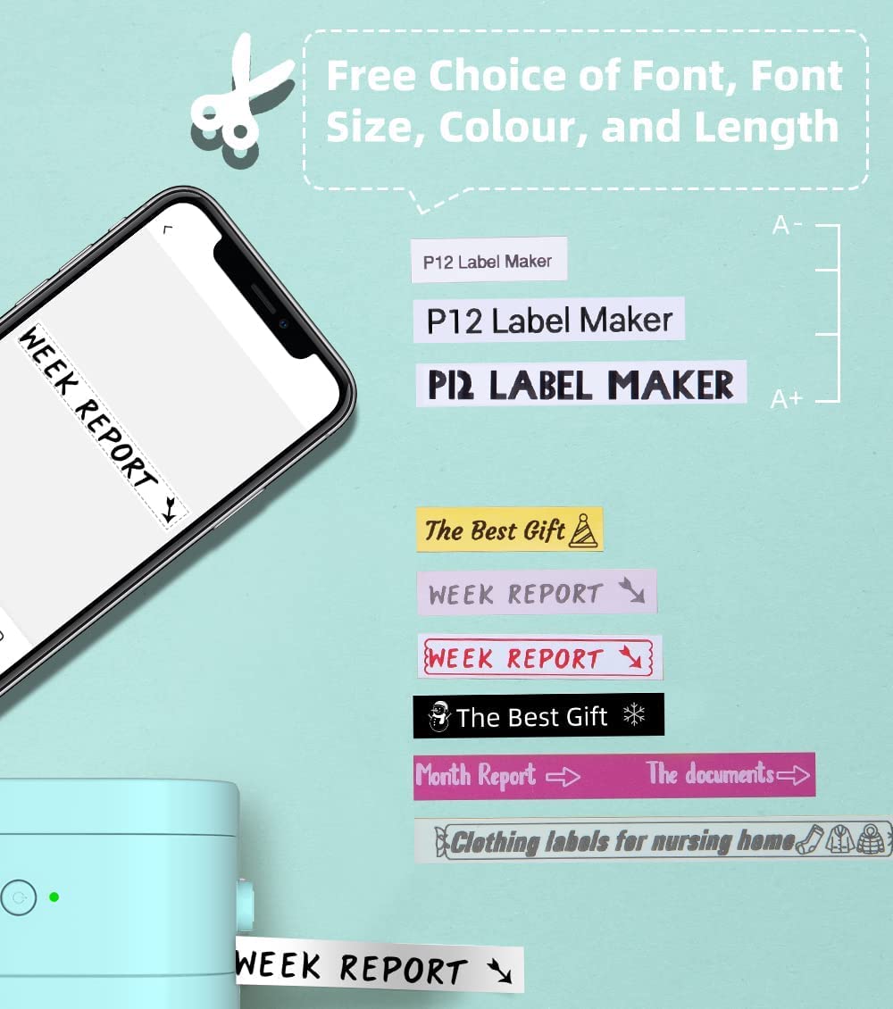 Phomemo P12 Pro Label Maker, Label Maker Machine with Tape, Mini Bluetooth Label Printer Rechargeable with Multiple Fonts Stickers Border, Sticker Maker Labeler for Home Office Gift Cloth Organization