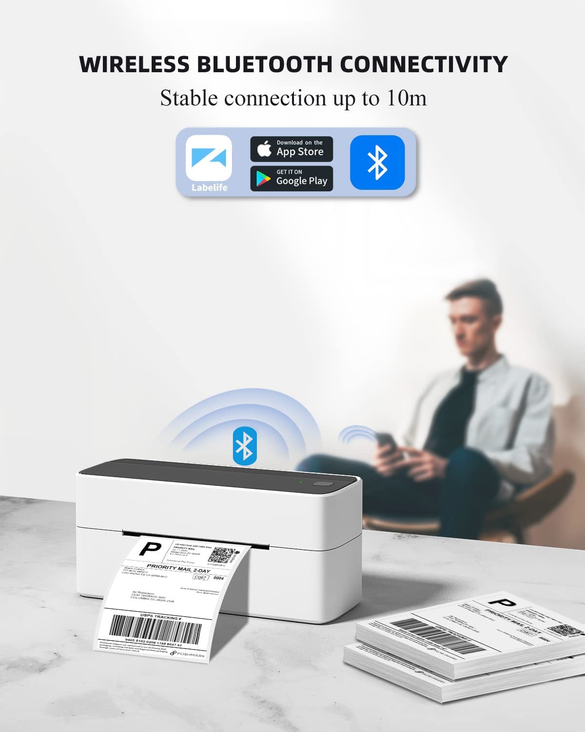Phomemo Bluetooth Thermal Label Printer for Shipping Packages - Wireless Label Printer for Phone&PAD&PC to Amazon, Ebay, Shopify, USPS, DHL, Temu