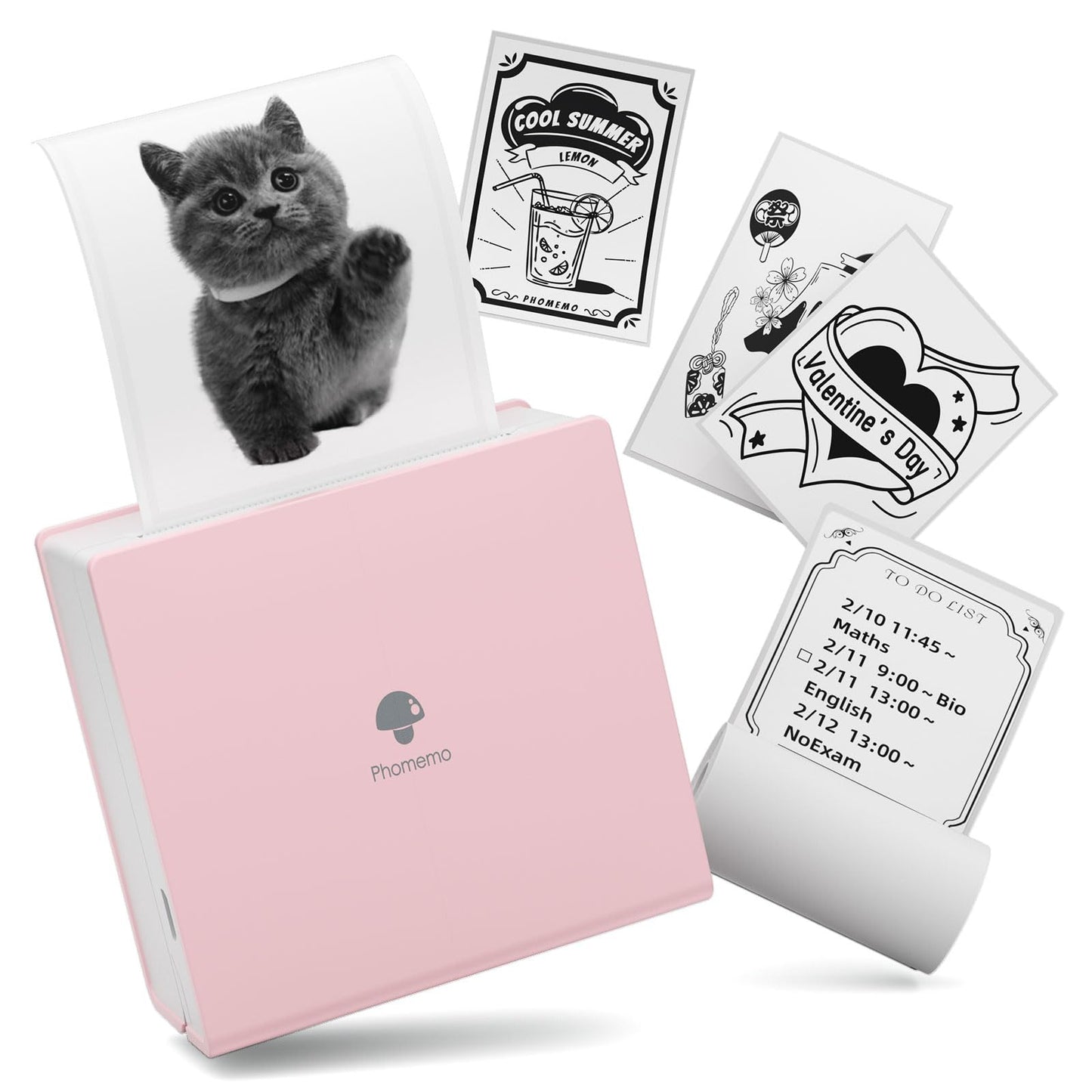 Portable Printer Phomemo M02 Portable Pocket Printer- Mini Bluetooth Wireless Thermal Sticker Printer Compatible with Android iOS for Instantly Print Fun, Retro-Style Photos, Mini Life Assistant
