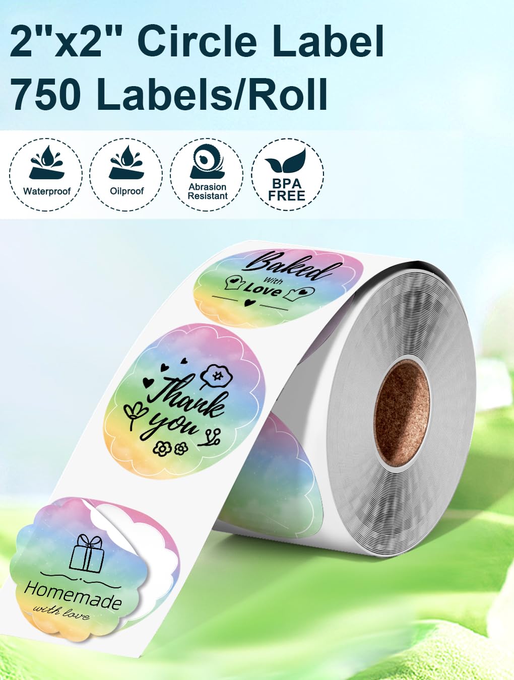 Phomemo Circle Labels- 2'' Thermal Round Rainbow Color Label for Barcode Label, DIY Logo Design, Small Business, Compatible with Most of Shipping Label Printers, 750pcs/Roll
