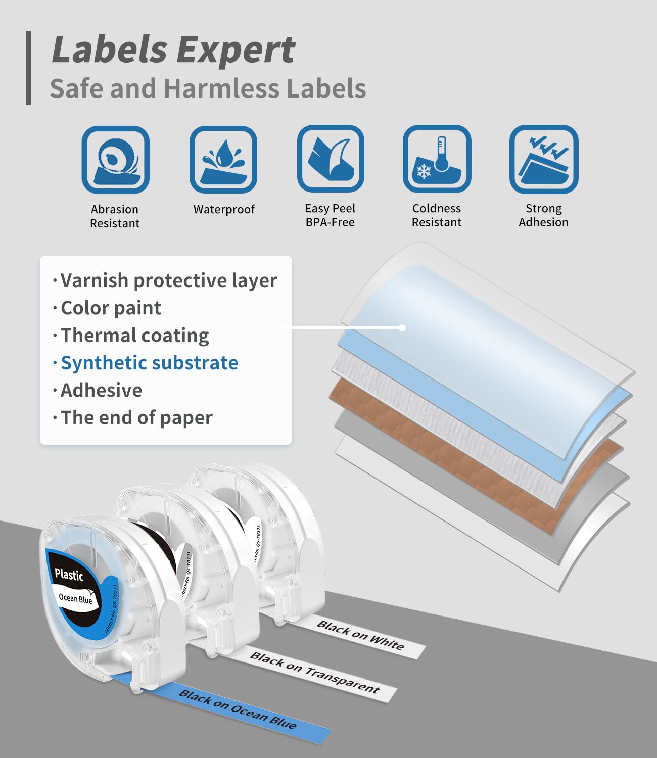 Phomemo P12 etichettatrice set con 3 rotoli di etichette di colore diverso, etichettatrice termica autoadesiva, stampante per etichette Bluetooth per casa, ufficio, stampante per etichette per iOS e