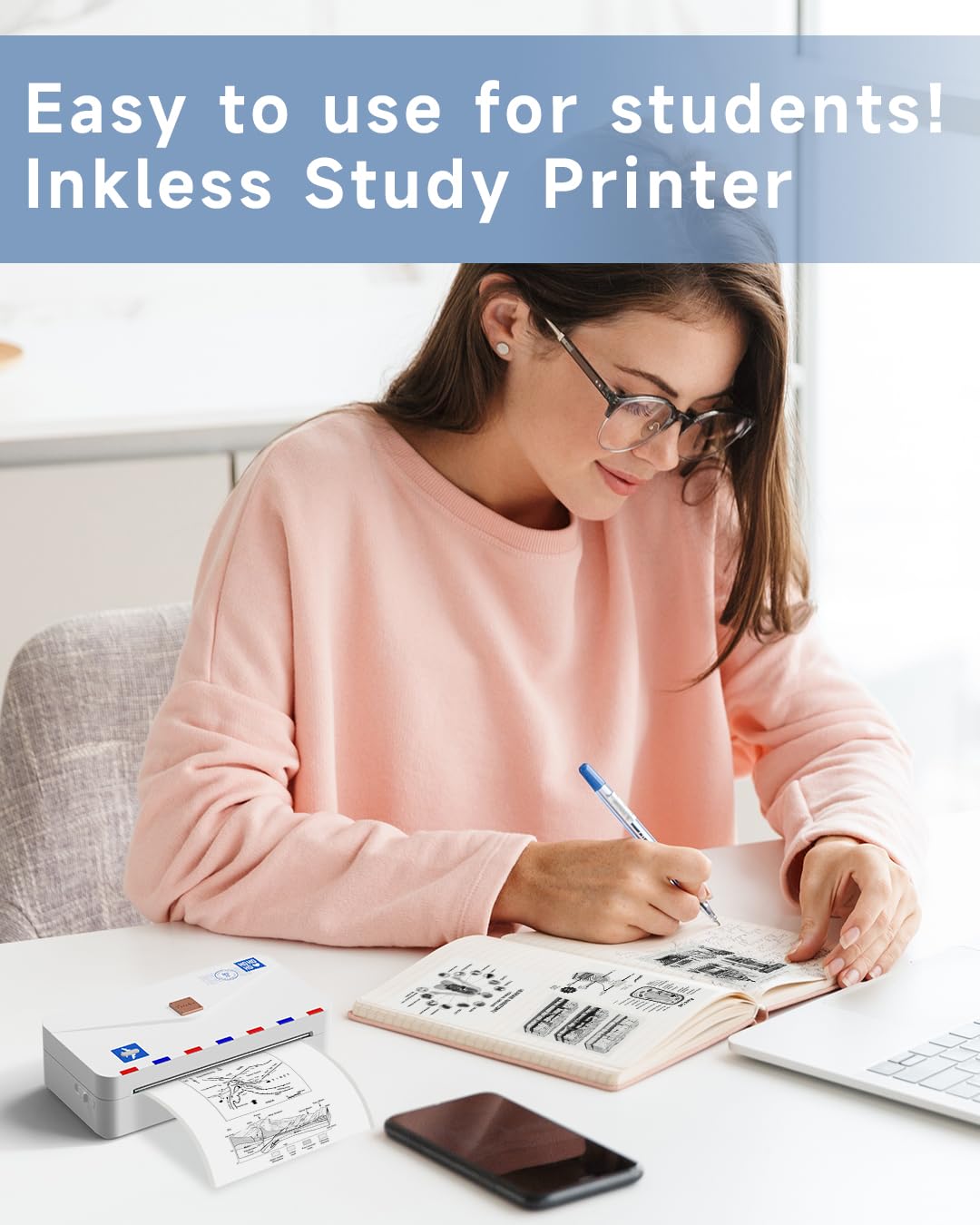 Phomemo Portable Thermal Printer M04AS 4 Inch Mini Sticker Printer Bluetooth Mobile Photo Printer, Support 15/53/80/110mm Printing Width, 300dpi, Suitable for Photos, Notes, Memo, Chritstmas Gift