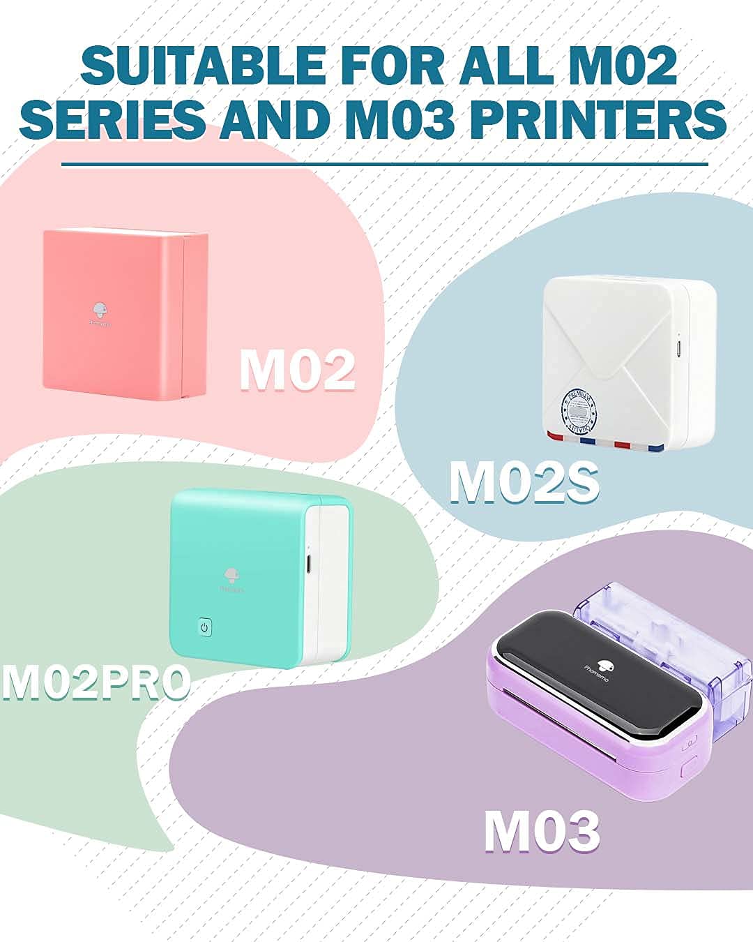 Phomemo Colorful Thermal Sticker Paper for Phomemo M02/M02 Pro/M02S/M03 Pocket Printer, Black Character on Purpple/Pink/Blue, 50mm x 3.5m, Diameter 30mm, 3 Rolls