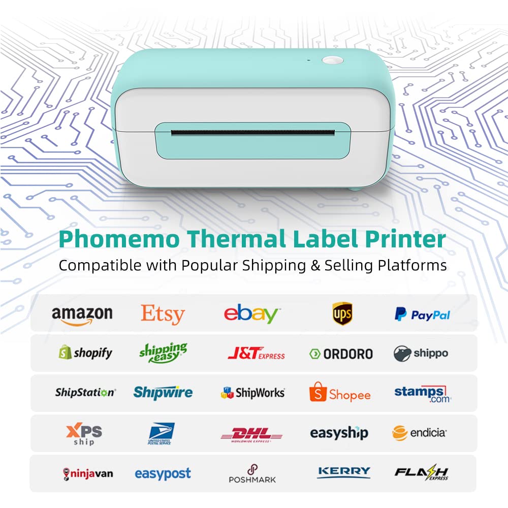 Thermal Label Printer, USB Shipping Label Printer 4x6, Commercial Direct Desktop Label Printer for Small Busines, Compatible with Amazon, Ebay, Shopify, Etsy, UPS, USPS, FedEx, DHL (Green)