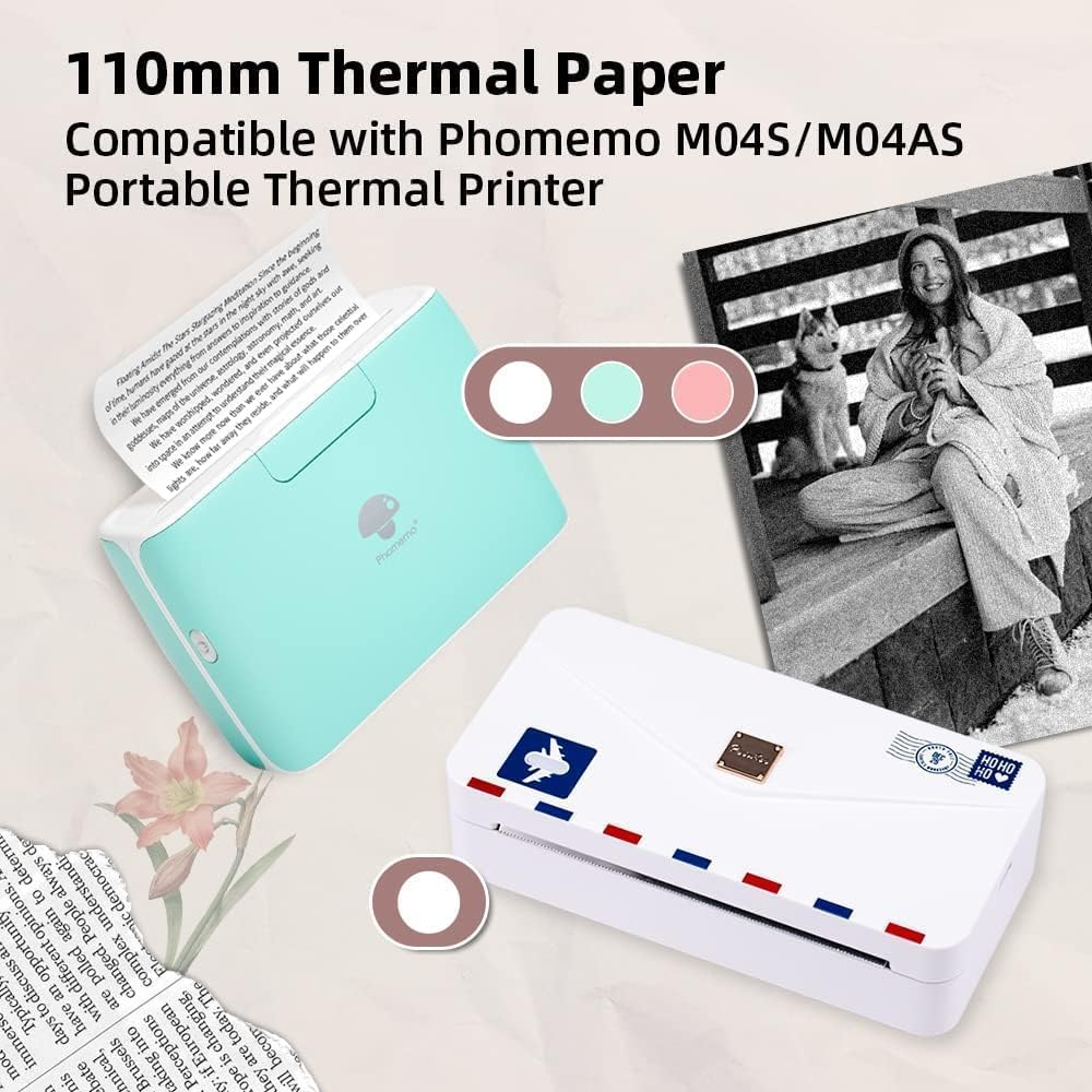 Phomemo 110 mm Wei?es Selbstklebendes Thermo-Aufkleberpapier, Kompatibel mit Phomemo M04S/M04AS Wireless Handy Drucker, 110 mm x 3,5 m (4,33 ''x 137.8''), f¨¹r Zeitschriften, Bildung, Aufkleber, 3 Rollen