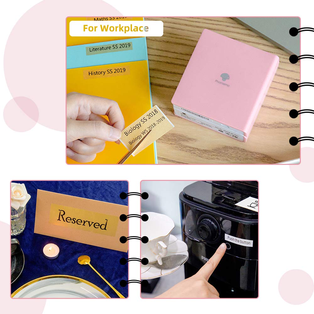 Phomemo Printerpapier, set van 6 stuks, zelfklevend, mintgroen, blauw, lichtoranje, lavendelpaars, roze thermisch printerpapier voor Phomemo M02PRO, T02, M02, M02S, M03, M03AS, M04S