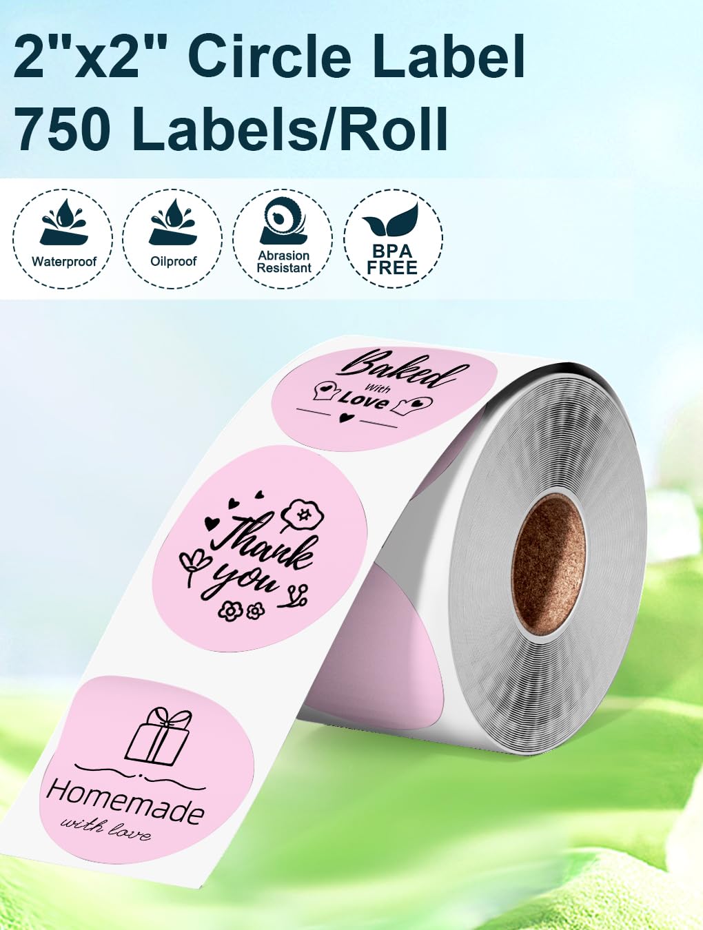 Phomemo Circle Label- 2'' Thermal Round Label for Barcode Label, DIY Logo Design, Compatible with Most of Shipping Label Printers, Black on Pink