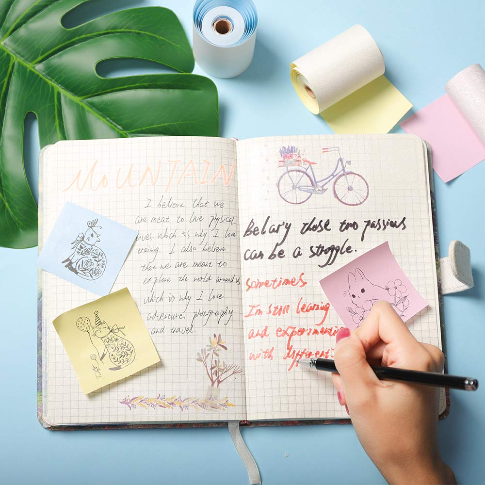 Phomemo Printer Paper - M02/M02Pro/M02S/M03/M03AS/M04S/M04AS Mini Sticker Printer Paper, Yellow/Pink/Blue Mini Bluetooth Pinter Paper - 53mm x 6.5m, Non-Sticky Sticker Paper, 3 Rolls