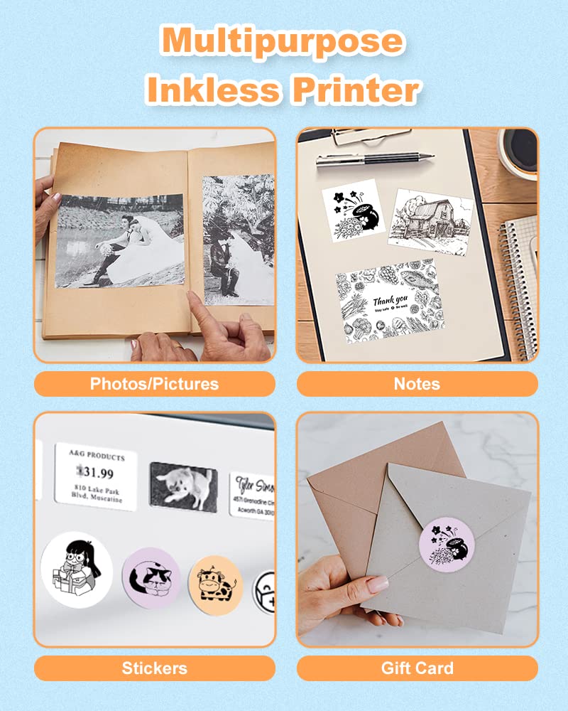 Phomemo Mini Sticker Printer- M02X Inkless Pocket Printer Blutooth Thermal Portable Photo Printer Mini Printer for Study, DIY Scrapbook, Photos, with 3 Rolls Paper, Green