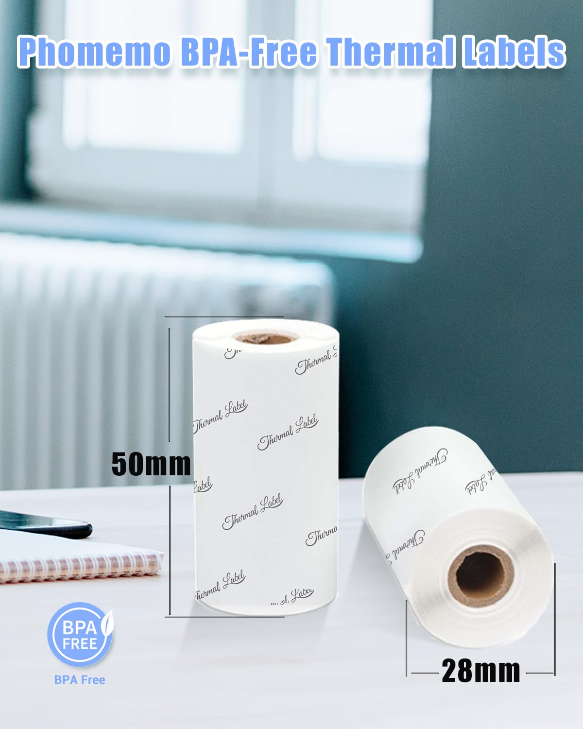 Phomemo Colorful Thermal Sticker Paper, Self-Adhesive Printer Paper Compatible With Phomemo M02/M02S/T02/M832 Thermal Printer, Black on Purpple/Rose/Orange, 3 Rolls, 50mm x 3.5m