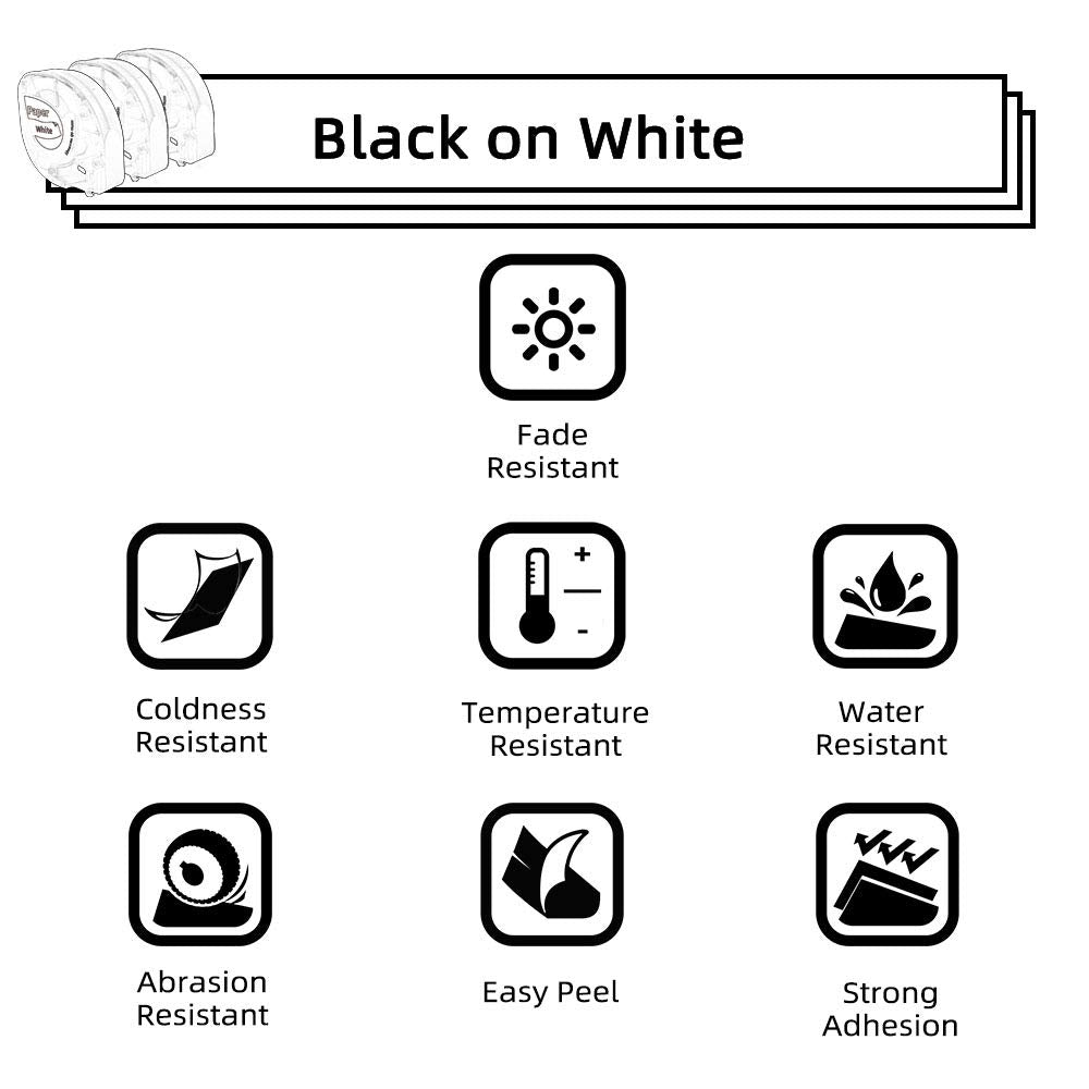 3x Phomemo P12&P12-Pro Original Thermotransfer-Etiketten Schwarz auf Wei? 12mm x 4m Q5-231 Haltbar Hitzebest?ndig Selbstklebend f¨¹r Phomemo P12&P12-Pro Etikettendrucker & Kompatibel mit Dymo LetraTag