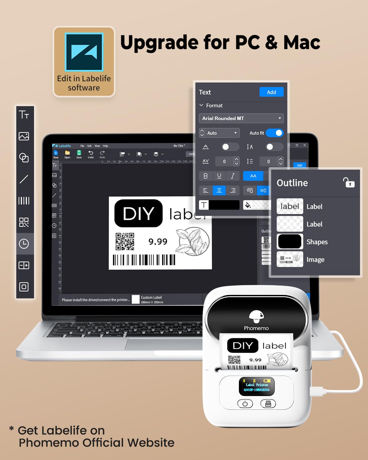 Phomemo Barcode Printer - M110 Thermal Label Printer, Upgraded Bluetooth Portable Label Maker for Small Business, Address, Sticker, Home for Phone; for PC/Mac(USB), with 100pcs Labels, Snow White