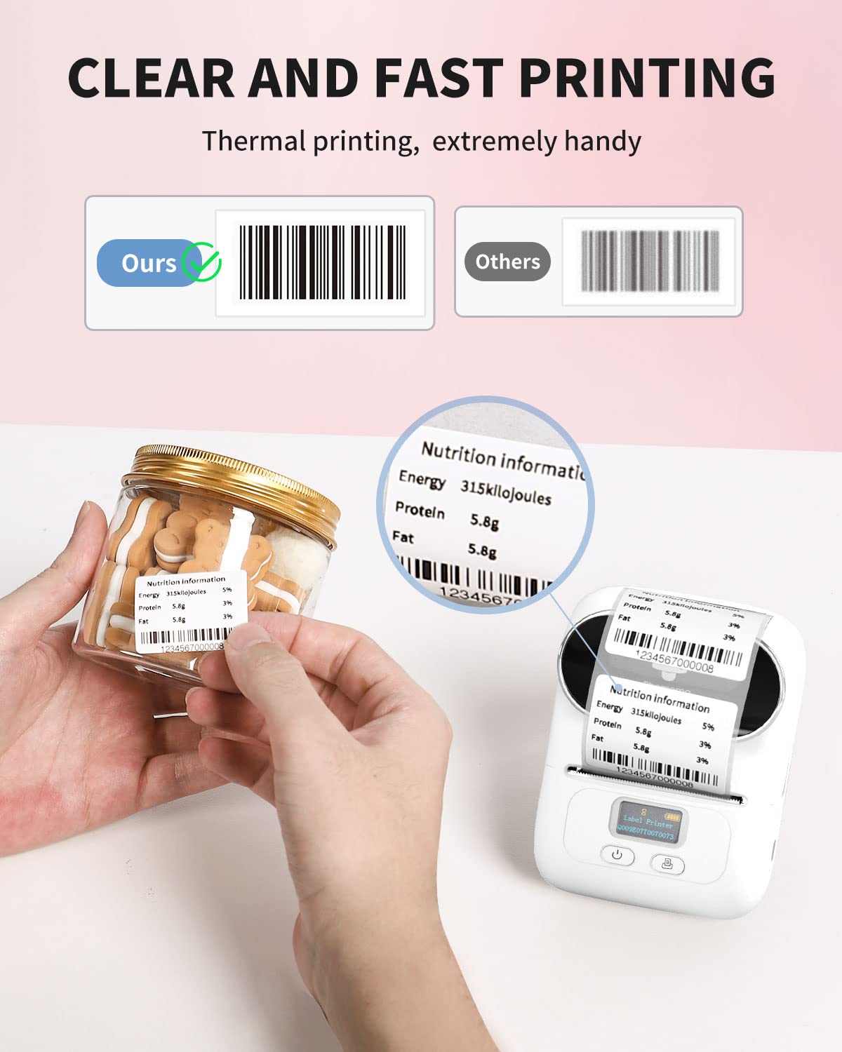 Label Maker Machine with Tape, Bluetooth Label Maker for Small Business, Retail, Mailing, Barcode, Clothing, Jerwerly, Thermal Label Printer Compatible with iOS Android System, with 1 Roll Label