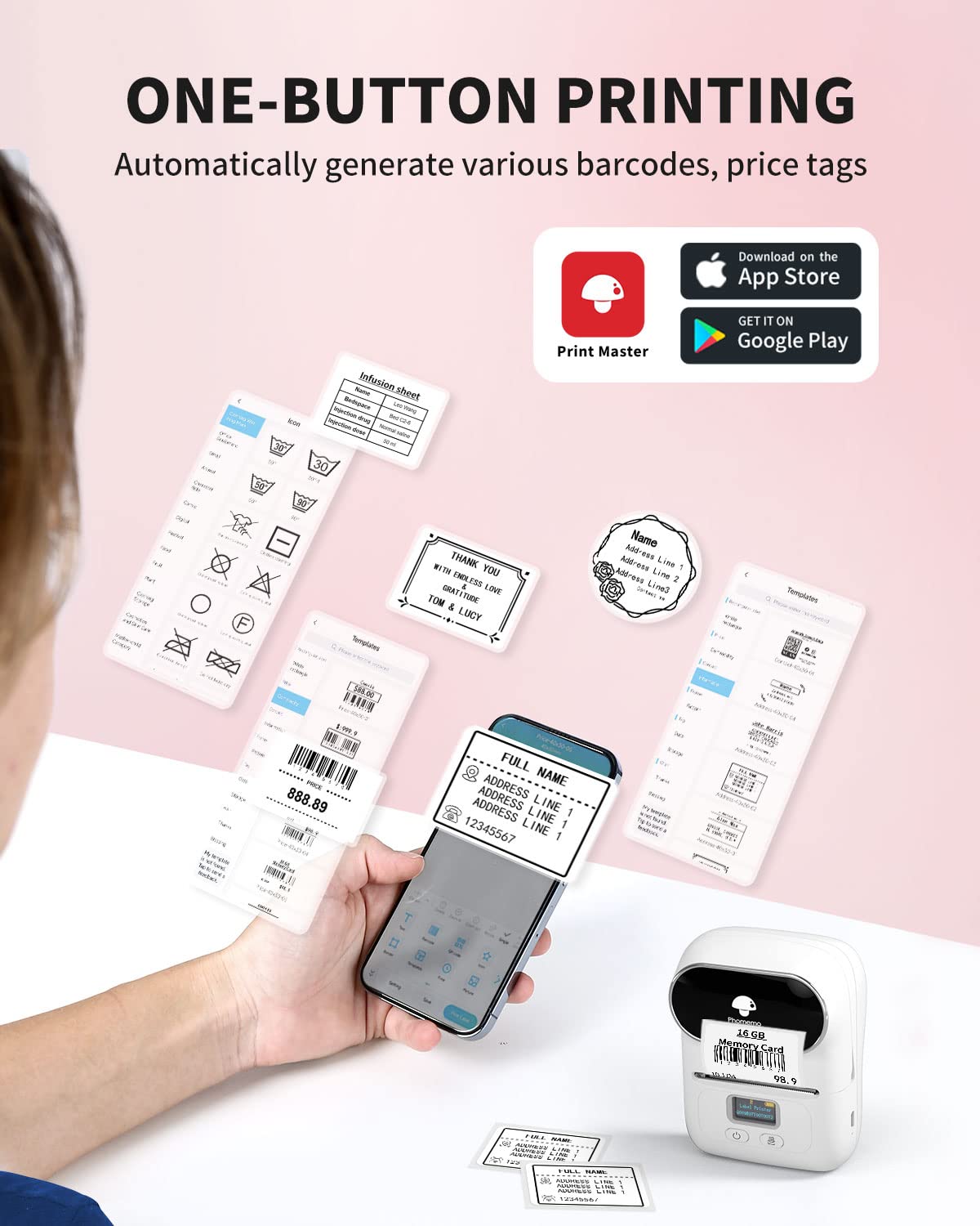 Label Maker Machine with Tape, Bluetooth Label Maker for Small Business, Retail, Mailing, Barcode, Clothing, Jerwerly, Thermal Label Printer Compatible with iOS Android System, with 1 Roll Label