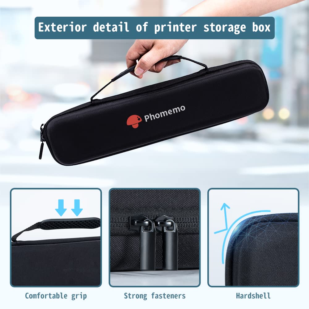 Phomemo Case, Compatible with Itari, COLORWING, Odaro, Omezizy M08F/P831/TP81 Letter & A4 Portable Printer, for HPRT MT800 Mobile Travel Printer Storage Holder Paper & USB Cable(Box Only)