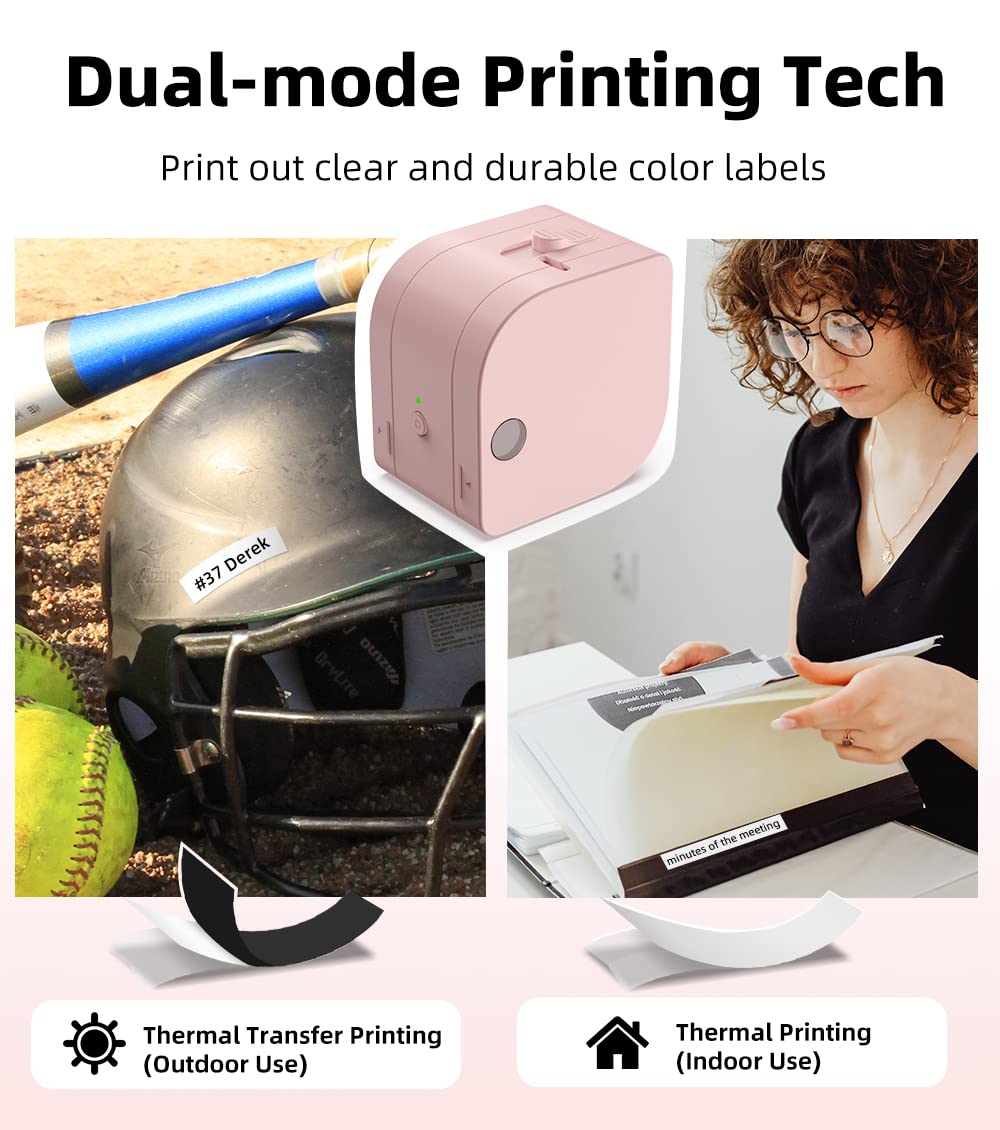Phomemo P12-Pro Mini Bluetooth Etikettiergerät, USB aufladbares Thermo-Beschriftungsgerät Selbstklebend, Etikettendrucker für Büro, Zuhause, Wireless Labeldrucker für iOS & Android-Rosa