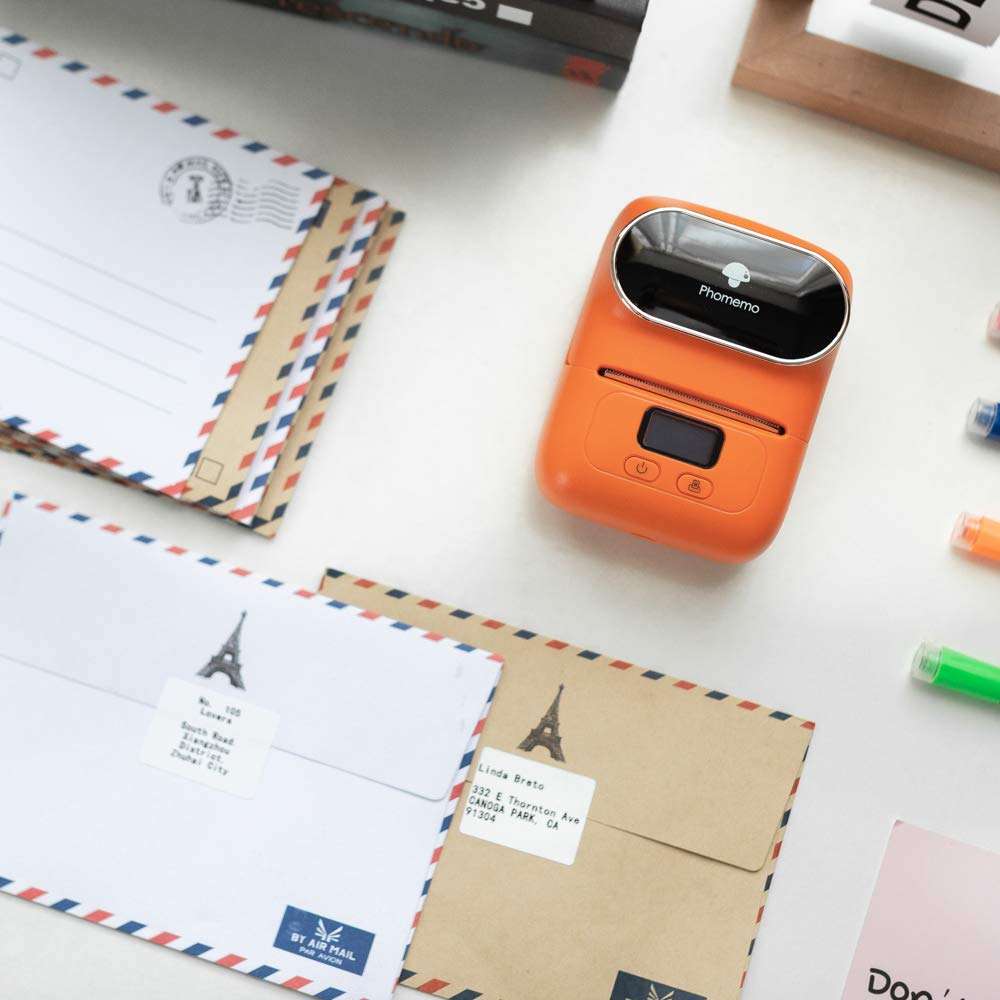 Phomemo Barcode Printer - M110 Label Maker Machine Wireless Bluetooth Themal Label Printer for Small Business, School, Barcode, Address, Jewelry, Clothing, Organizing, Orange