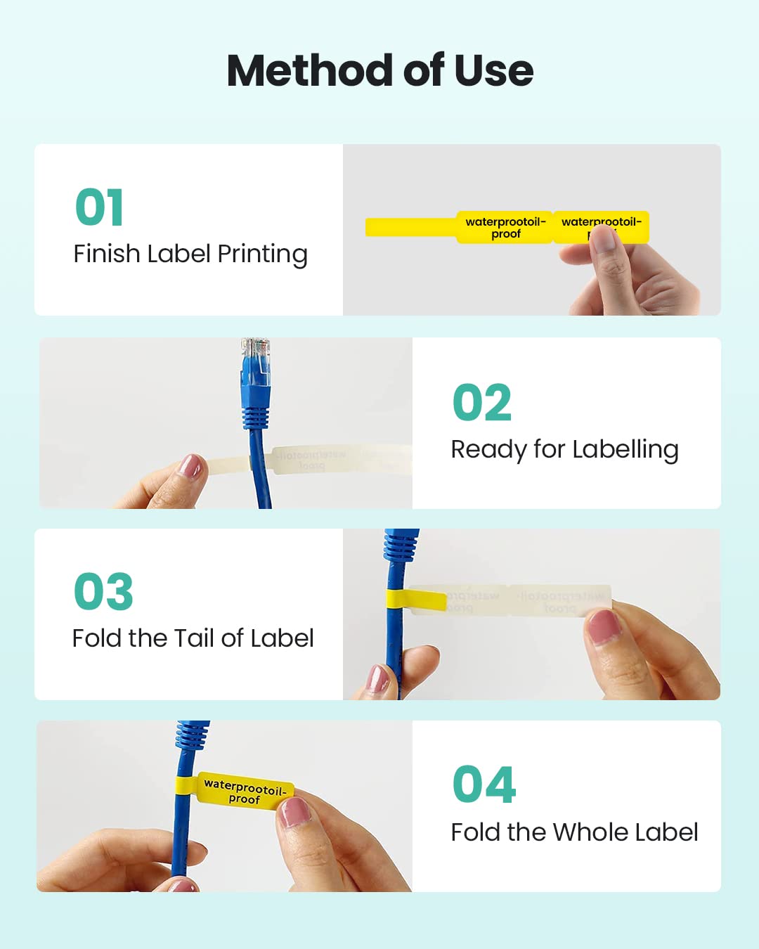 Phomemo D30 Cable Label Combination Wire Jewellery Label Self-Adhesive Label Paper for Home, Office, 6 Rolls (Whitex3, Blue x1, Yellow*1, Red*1)