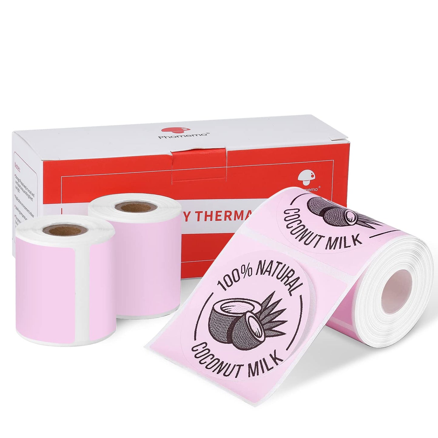 3 rollen van Phomemo Logo Sticker 50x50 mm ronde roze zelfklevende thermische etiketten voor Phomemo M110/M120/M220/M200 labelmaker, gebruikt voor logo afdrukken, huishoudelijke artikelen markering