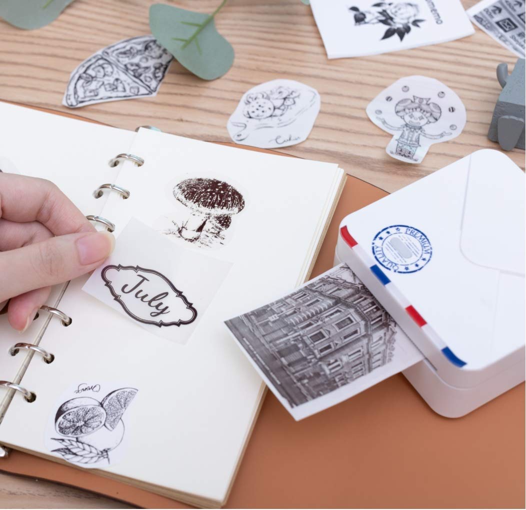 Phomemo Adhesive Thermal Sticker Paper,White/Transparent/Semi-Transparent Thermal Printer,for Phomemo M02/T02/M02 Pro/M02S/M03/M03AS/M04S Bluetooth Thermal Pocket Printer, 50mm-53mm Width