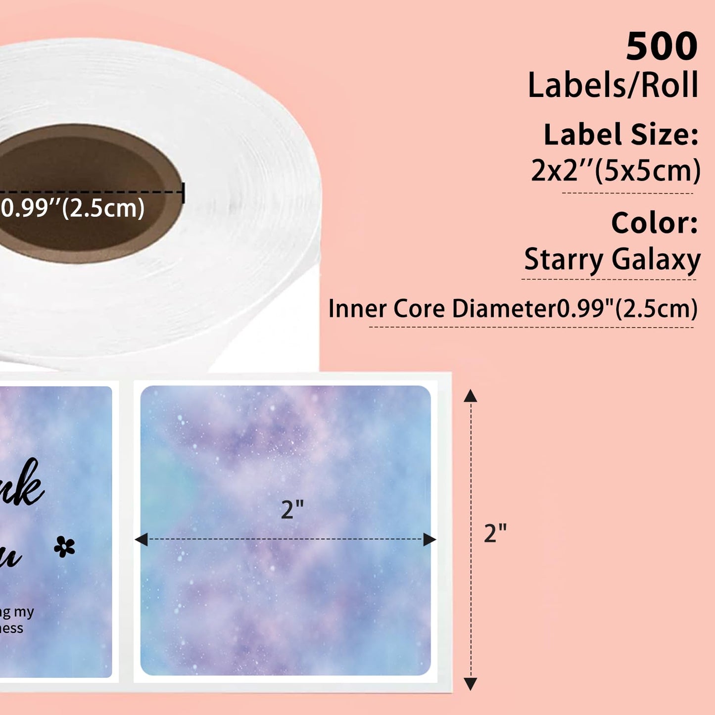 50x50 Square Labels Galaxy Star Pattern 500pcs/roll Phomemo 500 Sheets/Roll, Compatible with MUNBYN, Phomemo, Polono Shipping Labels, BPA Free