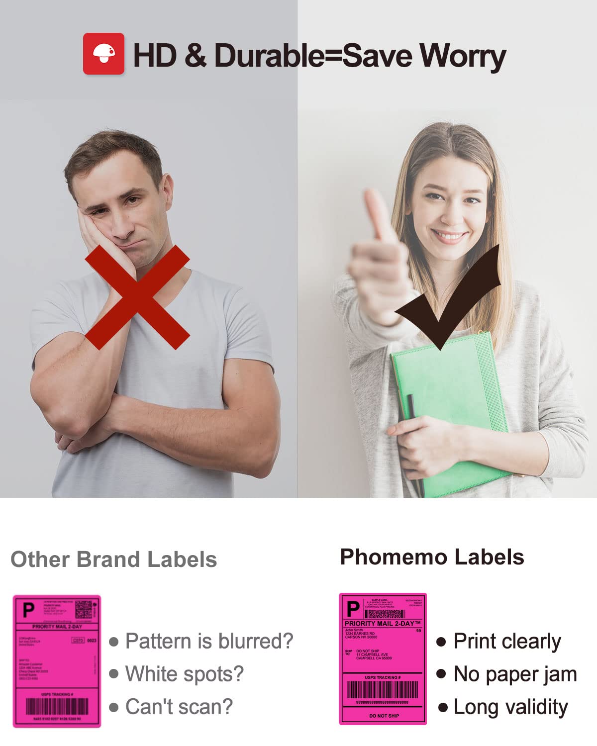 Phomemo 4x6 Thermal Label Printer Paper - 500 PCS Rose Red 4''x6'' Fan-Fold Labels Shipping Supplies Labels - Water/Oilproof Label Stickers - Permanent Adhesive Mailing Labels Paper for Thermal Printer