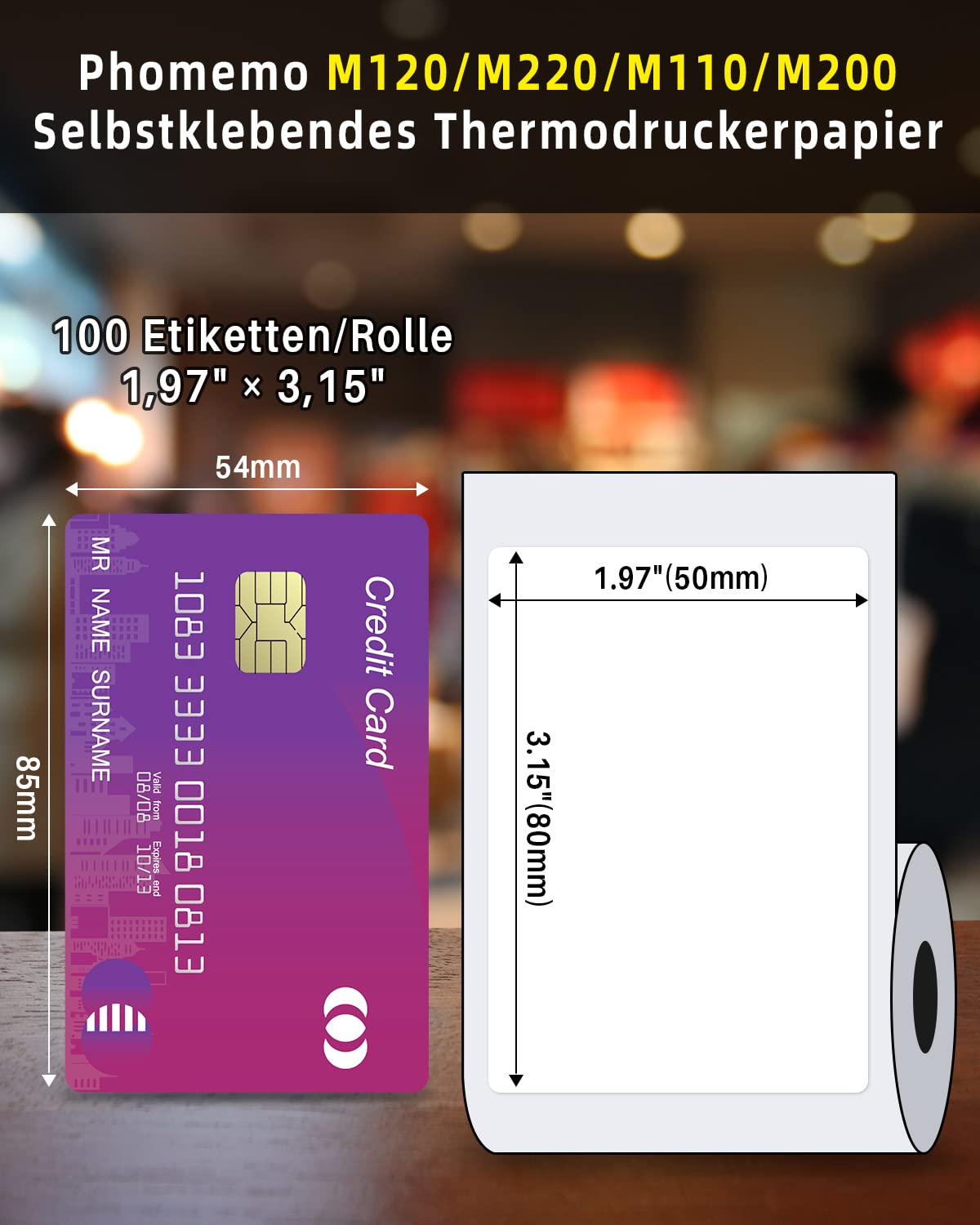 Phomemo printer labels for M120 M220 M110 M200 M221 Label Printer, Versatile Barcode, Food Clothes, Name, Address Labels, 3 Rolls 50x80mm, 100 Labels/Roll