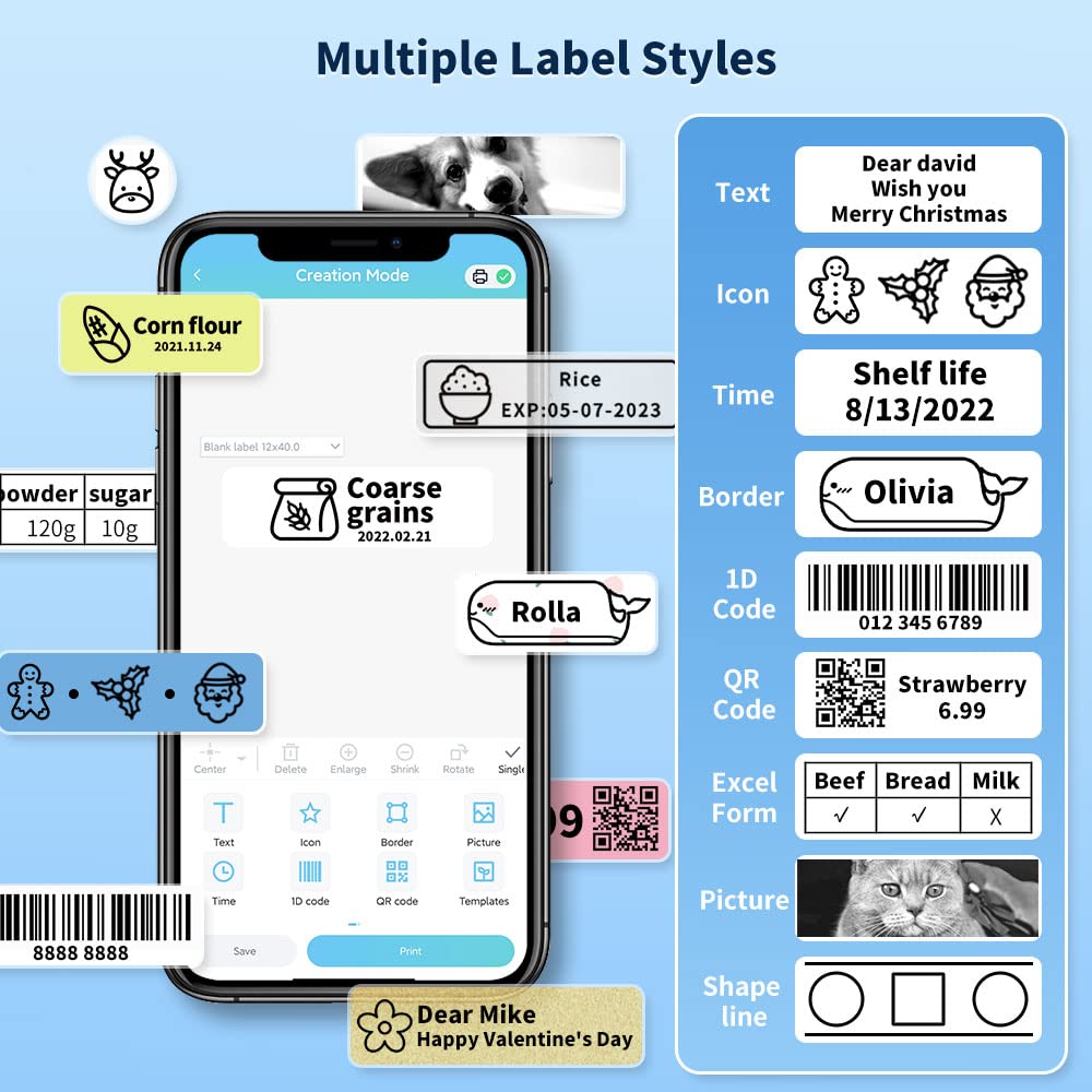 Phomemo D30 Etikettendrucker, Bluetooth Selbstklebendes Etikettierger?t Tragbarer Beschriftungsger?t Selbstklebend Labeldrucker, Wiederaufladbar Ohne Tinte Mini Label Printer F¨¹r Zuhause, B¨¹ro, Schule