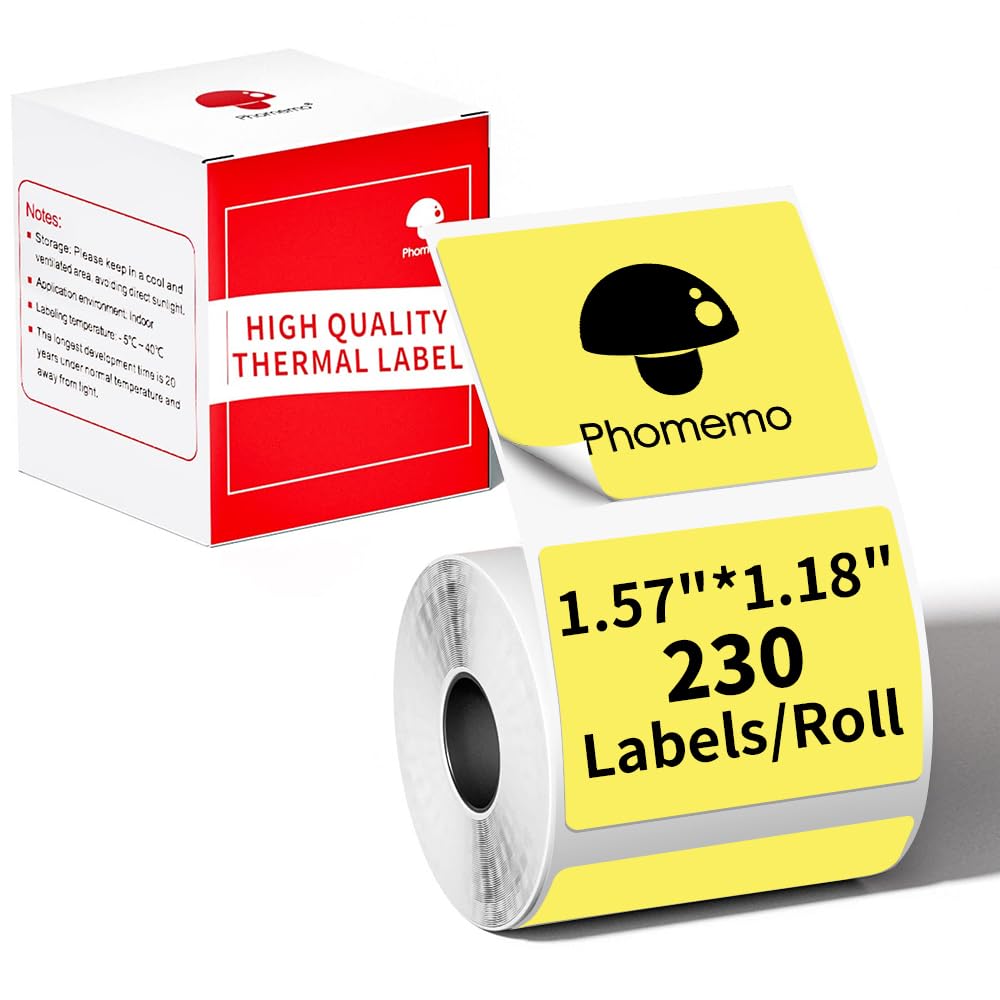 Etichette adesive per etichettatrice Phomemo M110, M120, M200, M220, M221 per stampare prezzo, nome, indirizzo, logo, codice a barre, 40 x 30 mm, colore: giallo (1 rotolo)