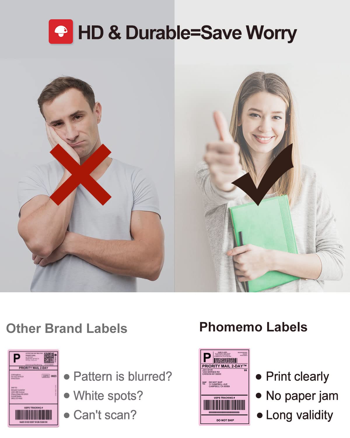 Phomemo 4x6 Pink Labels for Thermal Label Printer - 500pcs Pink Shipping Labels - Commercial Grade Thermal Printer Labels for Small Business Supplies - Water/Oilproof 4x6 Thermal Printer Paper