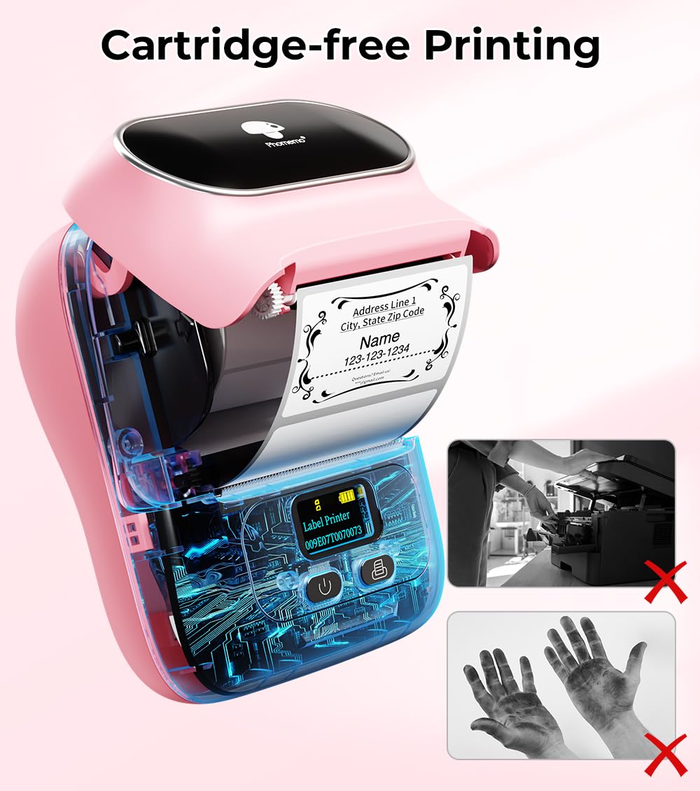 Label Maker Machine Phomemo M110, Label Printer for Small Business, Label Maker Machine with Tape for Barcode, Mailing, Clothing, Thermal Label Printer for Android & iOS, with 1 Roll Thermal Label