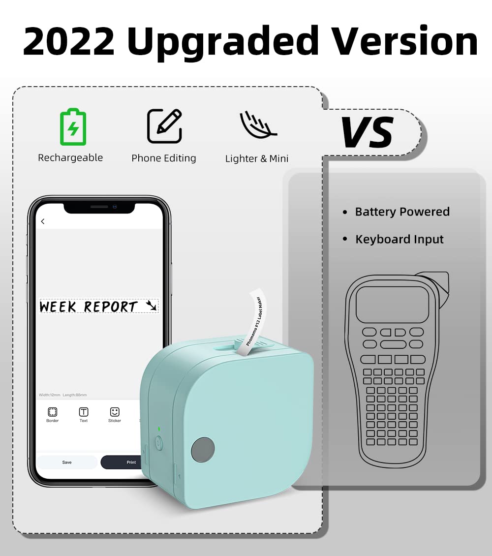 Phomemo P12-Pro Mini drukarka etykietuj?ca z Bluetooth, ?adowanie przez USB, drukarka etykiet do domu, biura i ma?ych firm, bezprzewodowa drukarka etykiet do telefon¨®w z systemem iOS i Android