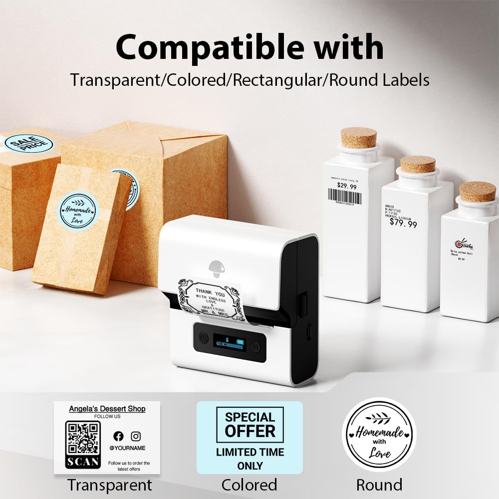 Phomemo Bluetooth Label Printer - M221 Label Maker Machine, Portable Thermal Label Printer, Rechargeable Label Maker Compatible with PC IOS Android,for Address,Barcode,Home,Office,with 3 Rolls Labels