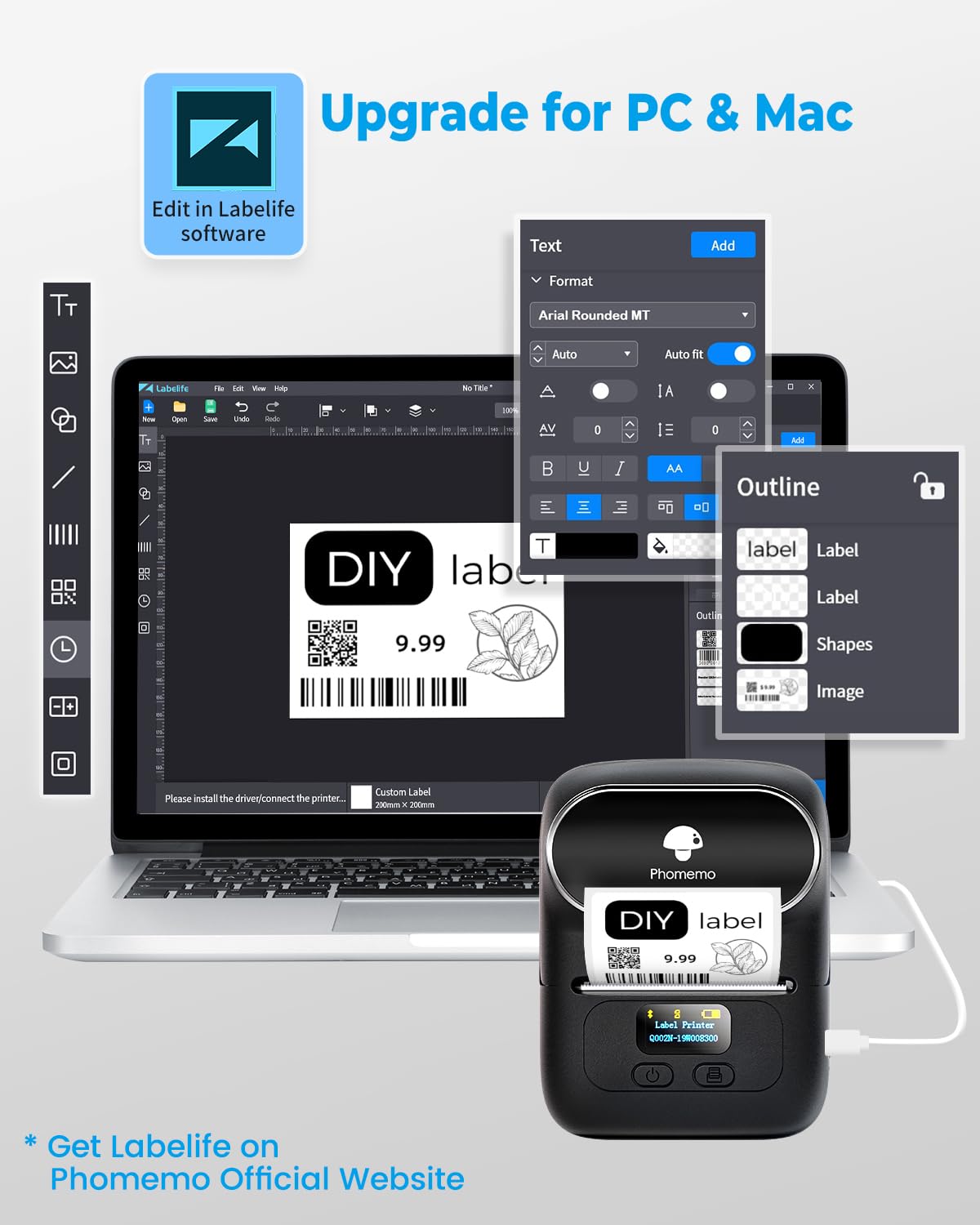 Phomemo M110 Label Printer - Bluetooth No Ink Printer, Mini Portable Barcode Label Printer for Retail, Address, Barcode, Home, for PC/Mac, iOS/Android, with 3pack Most Used Labels, Ebony Black