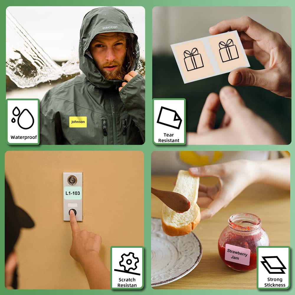 Etichette adesive per etichettatrice Phomemo M110, M120, M200, M220, M221 per stampare prezzo, nome, indirizzo, logo, codice a barre, 40 x 30 mm, colore: verde (1 rotolo)
