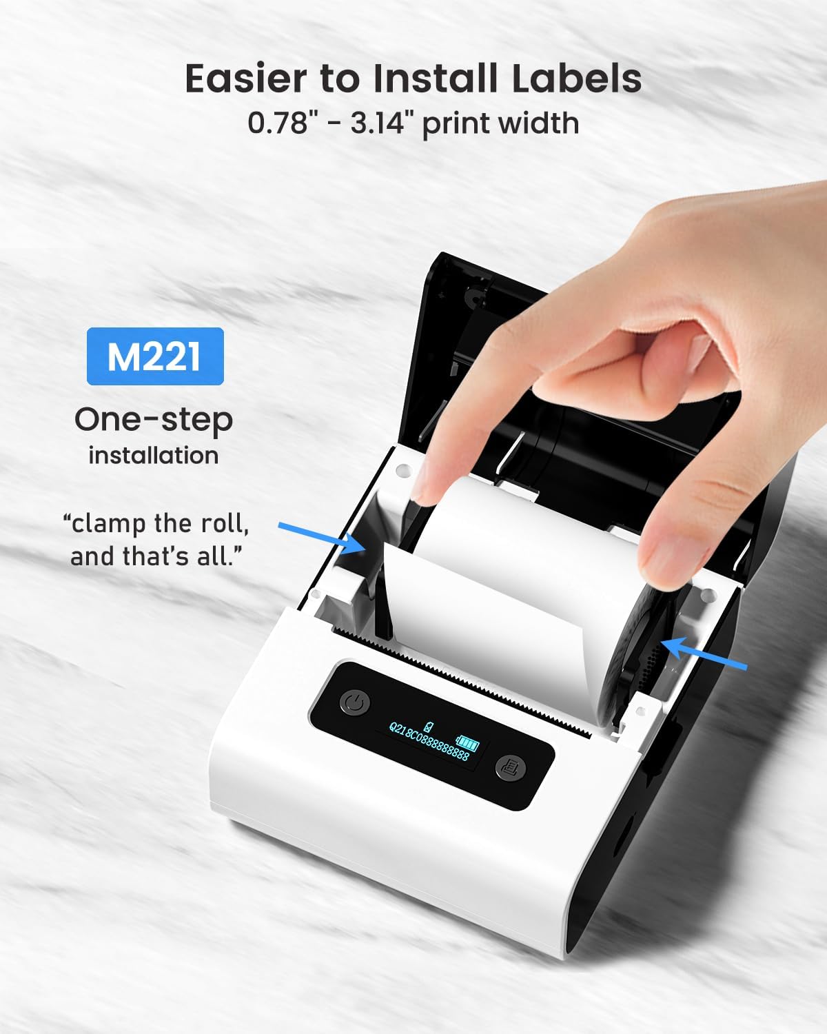 Phomemo New M221 Label Printer, Flagship 3'' Bluetooth Thermal Portable Label Maker - for Address, Barcode, Small Business, Office, Home for Phone, PC/Mac, with 3pack Most Used Labels, Snow White