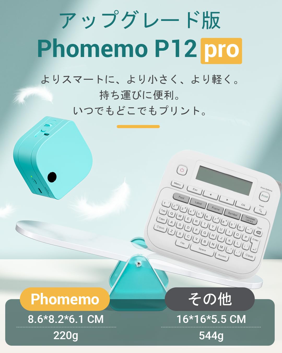 Phomemo P12 pro ラベルライター スマホ対応プリンター 多機能ラベルプリンター Bluetooth接続多機能ラベルプリンター 感熱小型充電式シールプリンター ポータブルラベルプリンター 書類整理/名前シール/値札シール/調味料に適用 - グリーン