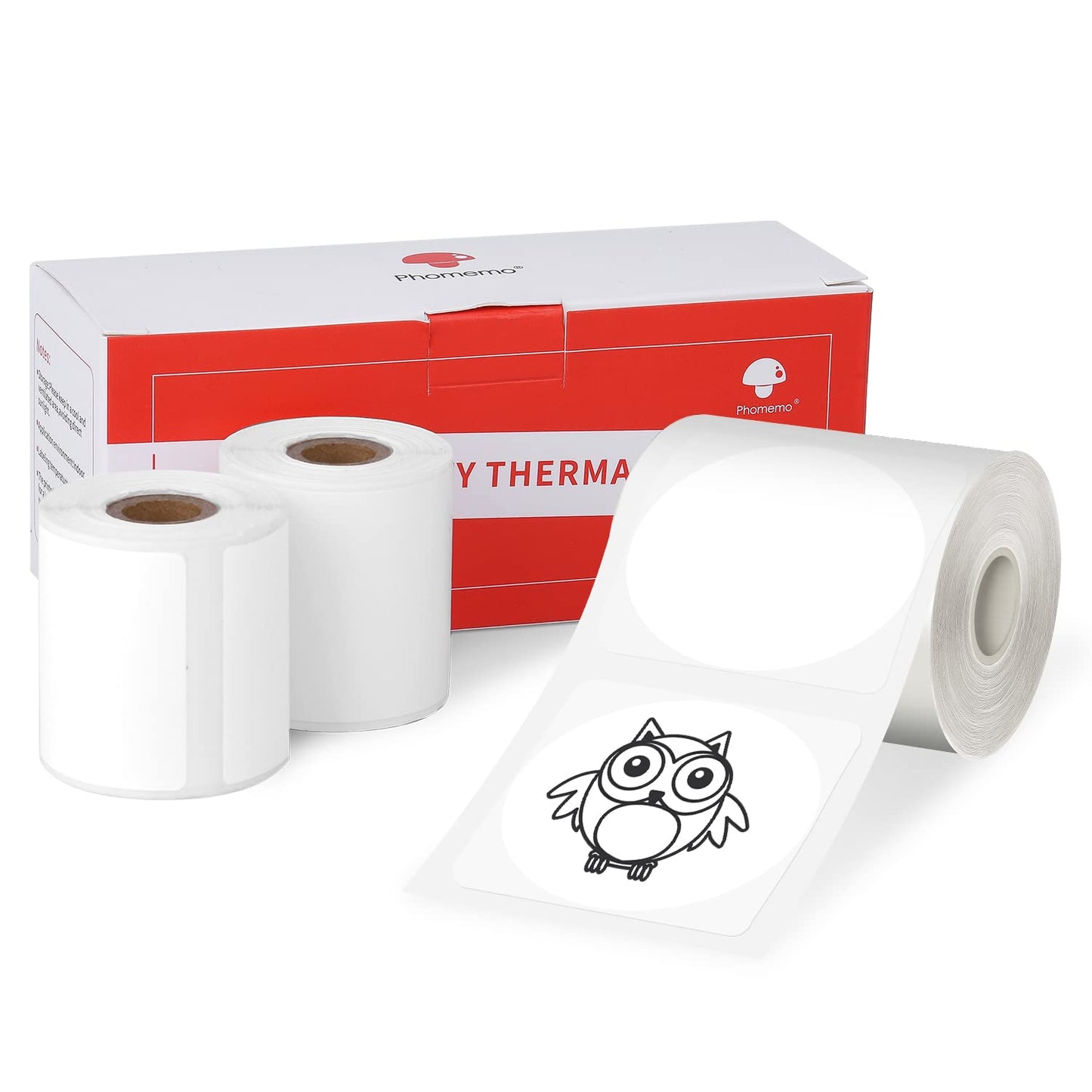 3 rollen van Phomemo Logo Sticker 2 inch ronde witte zelfklevende thermische etiketten papier voor Phomemo M110 M120 M220 Label Maker, gebruikt voor Logo afdrukken, huishoudelijke artikelen markering