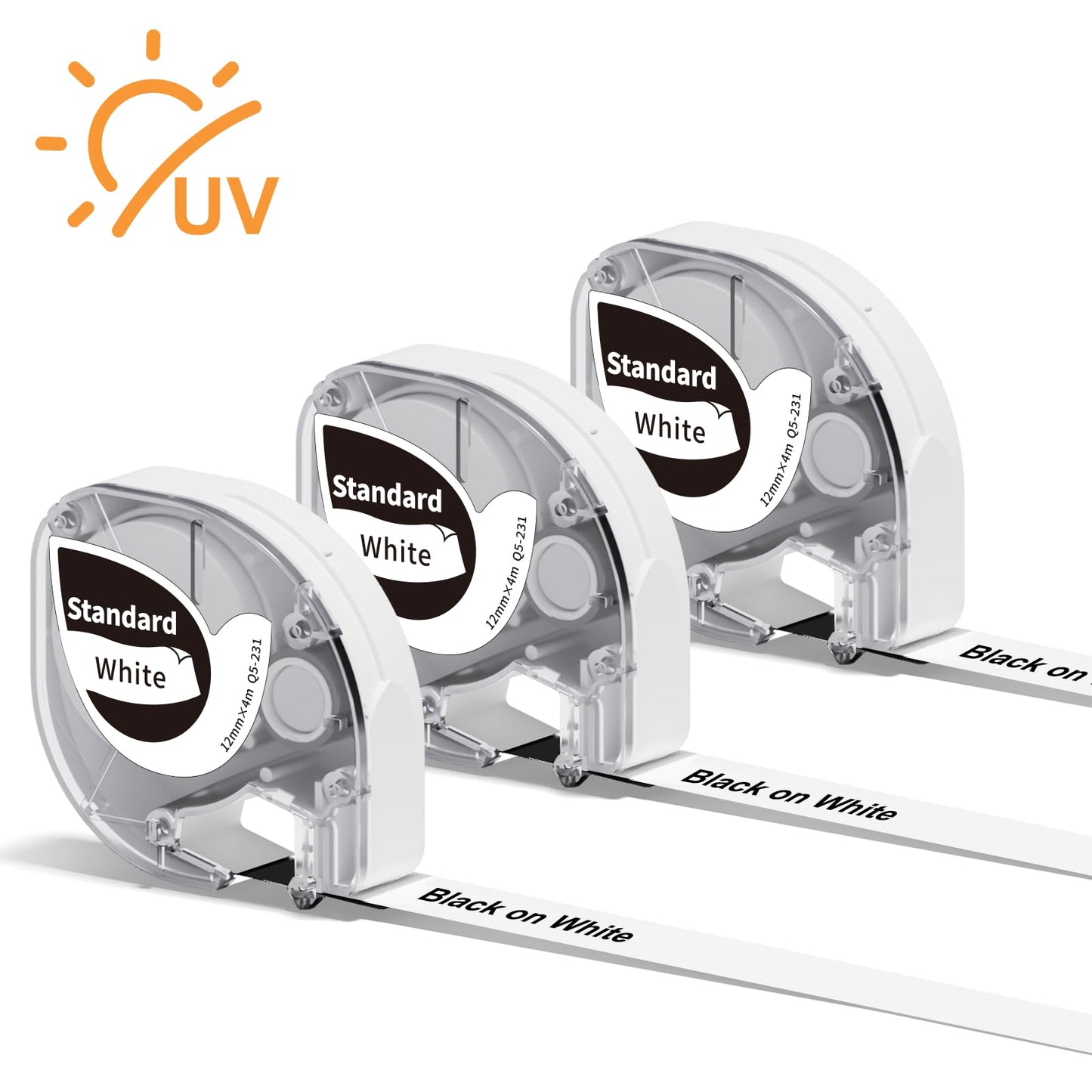3x Phomemo P12&P12-Pro Original Thermotransfer-Etiketten Schwarz auf Weiß 12mm x 4m Q5-231 Haltbar Hitzebeständig Selbstklebend für Phomemo P12&P12-Pro Etikettendrucker & Kompatibel mit Dymo LetraTag